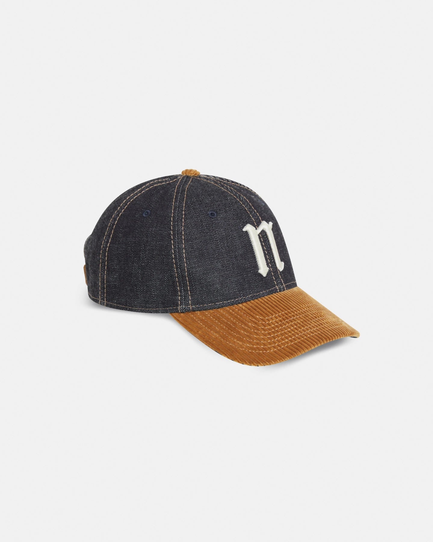 The 'n' Logo Baseball Cap in denim and corduroy