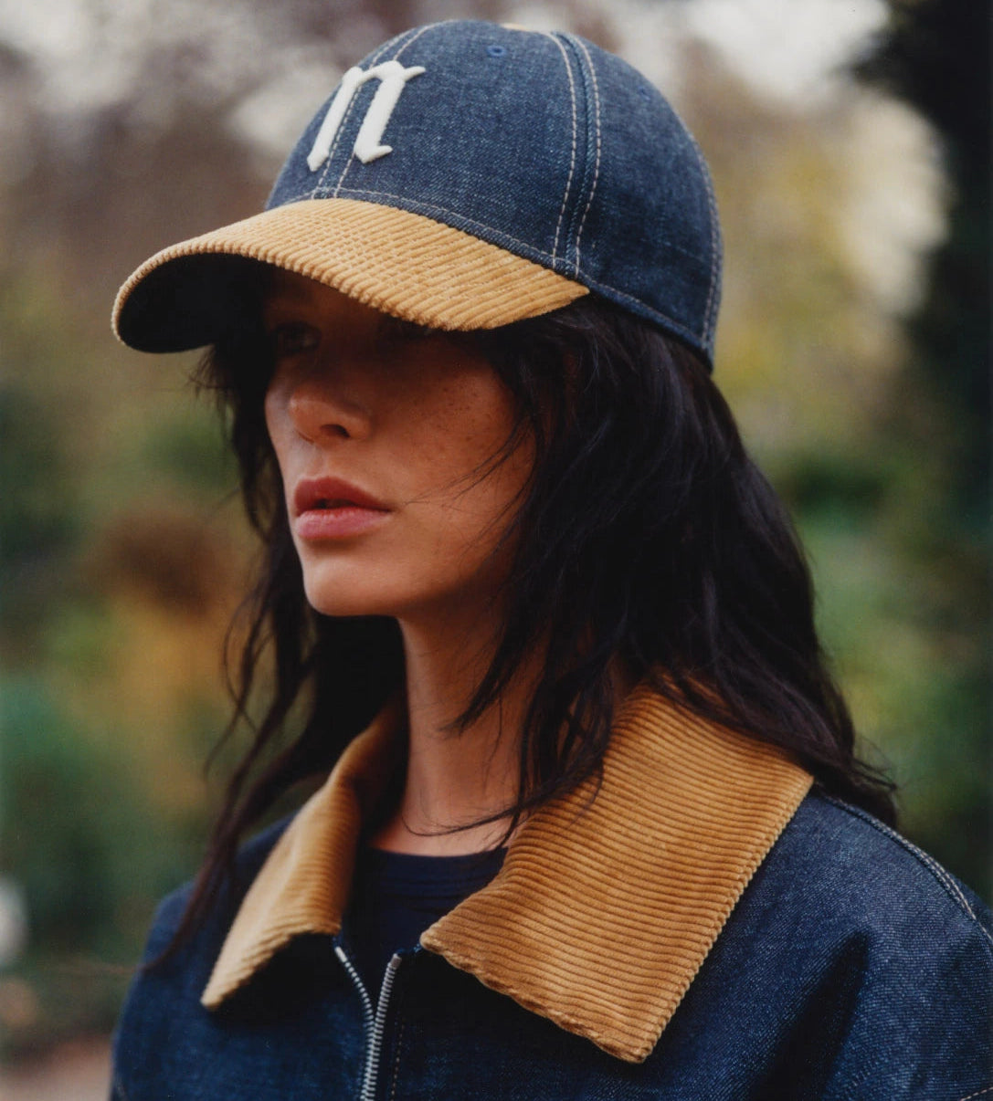 The 'n' Logo Baseball Cap in denim and corduroy