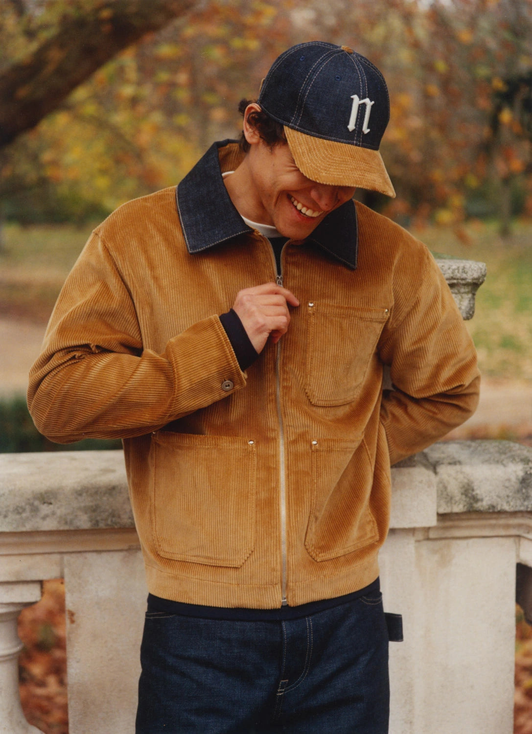 The 'n' Logo Baseball Cap in denim and corduroy